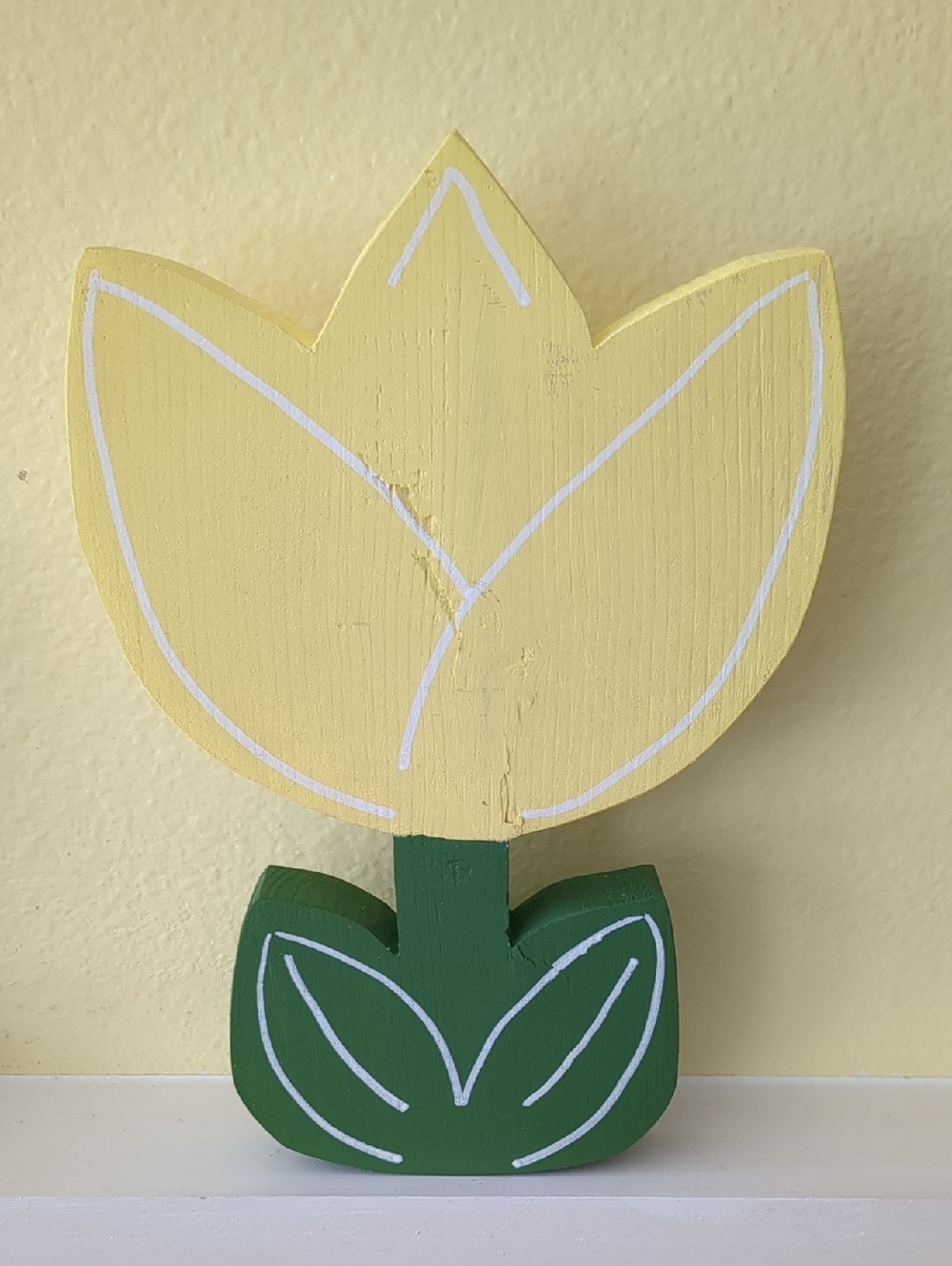 Hand Crafted Yellow and Green Wooden Tulip Decor